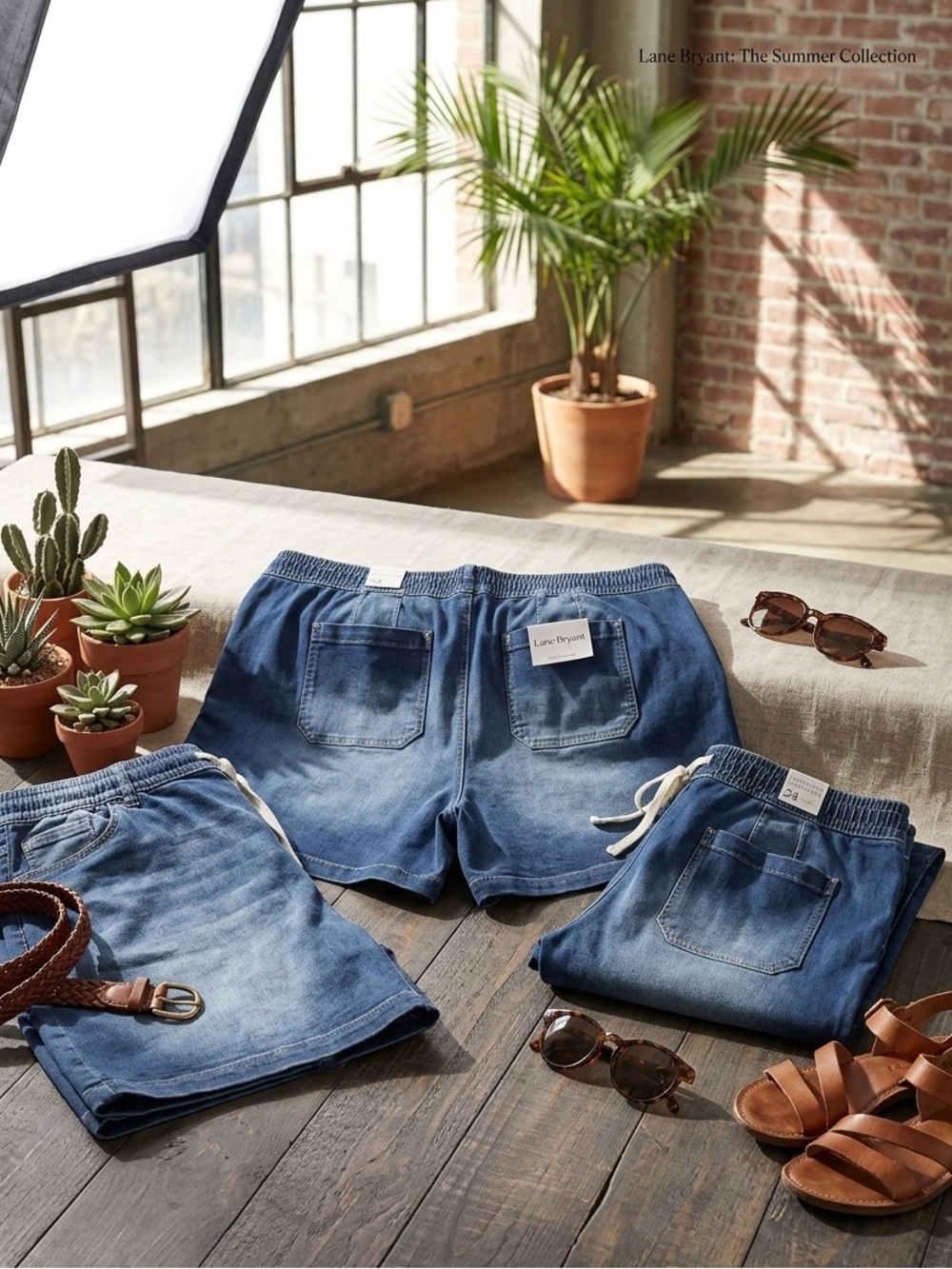 Lane Bryant Denim Drawstring Jean Shorts in Faded Blue